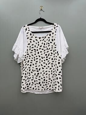 Umgee Dalmatian Print Eyelet Flutter Sleeve Blouse Plus 1XL Boho